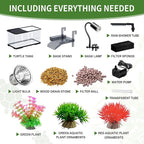 (Tank + Light +Pump + Filter + Filter Balls) Turtle Tank Kit, Turtle Tank Starter Kit,Bottom Drainage, Multi-Function Areas for Turtles, Crabs,Fishes, Amphibians,Reptiles. (15.75 x 8.64 x8.64 Inch)