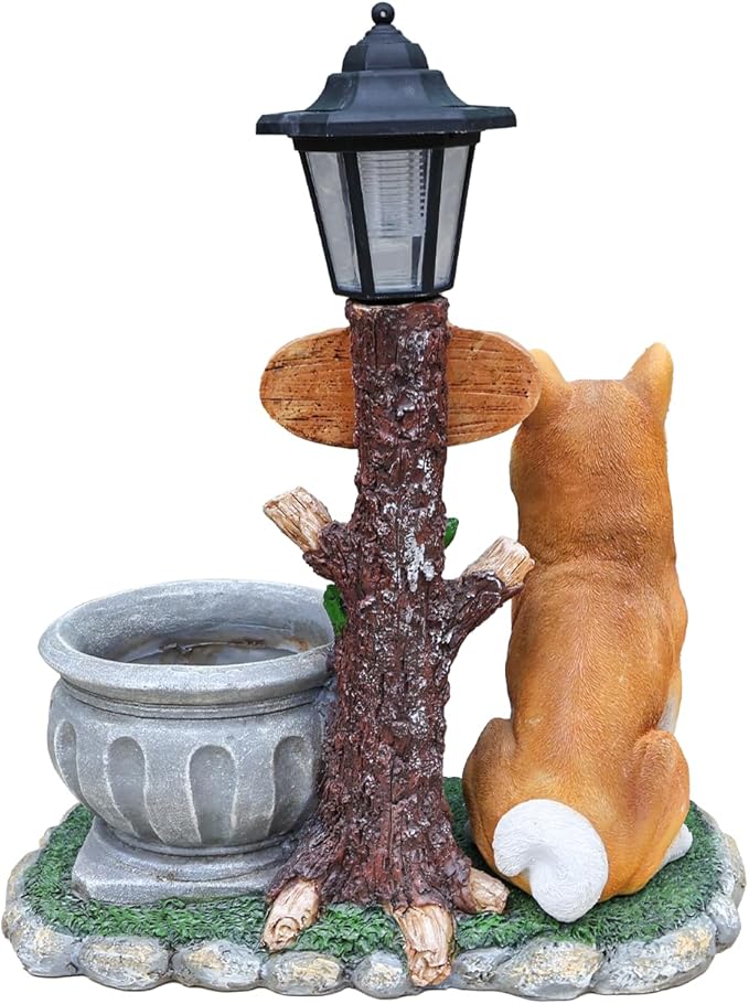 Animal Outdoor Statue Planter Solar Light Welcome Garden Sculpture Resin Flower Pot Decorative Porch Patio Yard Lawn Entryway Figurine with LED Lamp Rustic Plant Holder Ornament Courtyard (K)