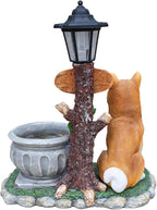 Animal Outdoor Statue Planter Solar Light Welcome Garden Sculpture Resin Flower Pot Decorative Porch Patio Yard Lawn Entryway Figurine with LED Lamp Rustic Plant Holder Ornament Courtyard (K)