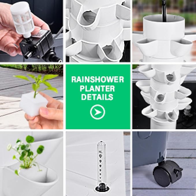 14-Layer 70 Slots Hydroponic Grow Tower Kit, Vertical Indoor Outdoor Growing System with Movable Water Tank, Hydrating Pump, Timer and Adapter for Vegetables, Strawberries, Lettuce