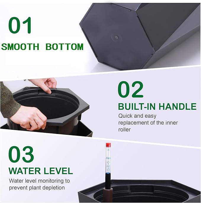 22.4 Inch Tall Planters for Outdoor Indoor Plants Set of 2, Tapered Large Flower Pots with 2 Trays and a Water Level Monitor Planter Pots, Plant Pot for Patio, Balcony, Lounge
