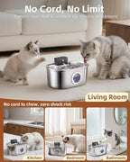 Wireless Cat Water Fountain Stainless Steel, Pet Drinking Fountain Cordless – 3.2L/108oz Battery Operated Automatic Water Dispenser for Cats Indoor, with Motion Sensor & Quiet Pump (1 Filter)