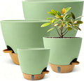 MNKXL 12"/10"/9"/8" Self Watering Pots with Visual Water Window,Extra Large Self Watering Plant Pots with Drainage Holes & Saucers,Green Planters for Indoor Plants,4-Pack