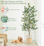 Faux Eucalyptus Tree 6FT, Artificial Potted Tree for Indoor Outdoor, Fake Floor Plants with Natural Wood Trunk, Home Office Living Room Bedroom Decor