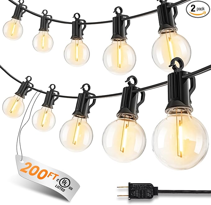 Outdoor String Patio Lights, 200FT 100 LED Patio Lights Waterproof, Connectable Shatterproof Hanging Outside String Light for Backyard, Porch, Deck, Balcony, Garden, House Decor, 2200K
