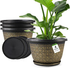 Nooulap 4 Pack 16 Inch Planter,Large Plastic Flower Pots Outdoor Indoor with Drainage Holes & Trays, Retro Antique Imitation Decorative Garden Plant Pots Outdoor for Houseplants