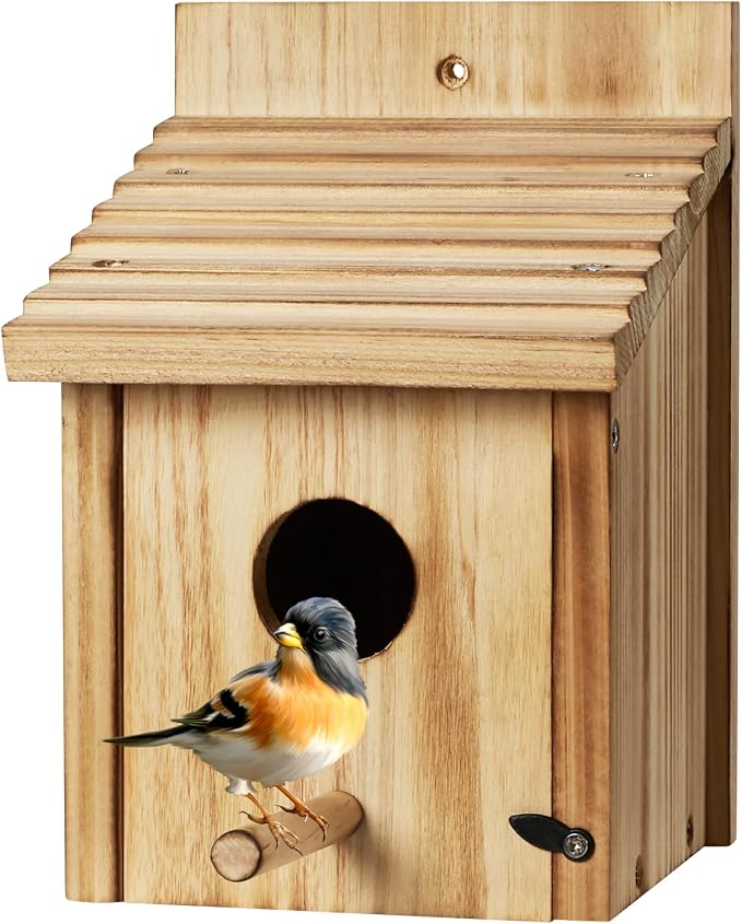 NATUREYLWL Outdoor Wooden Bird House, Birdhouse DIY Assembly Kit, Durable Bluebird Nesting Box with Cleaning Door, Weather-Resistant Garden Decor for Small Wild Birds