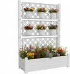 5' Tall Raised Garden Bed with Trellis, Self Watering Planter Box for Outdoor Climbing Plants Resin Garden Lattice for Vegetables, Flowers, Tomato & Vine with Drainage Holes (Ashen, 1 PC)