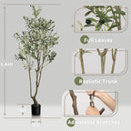 Faux Olive Tree 5.5ft(66in) Tall Artificial Plant Indoor Decor Realistic Potted Fake Modern Greenery with Natural Wood Branches and Green Leaves for Living Room,Bedroom,Christmas Holiday Decor