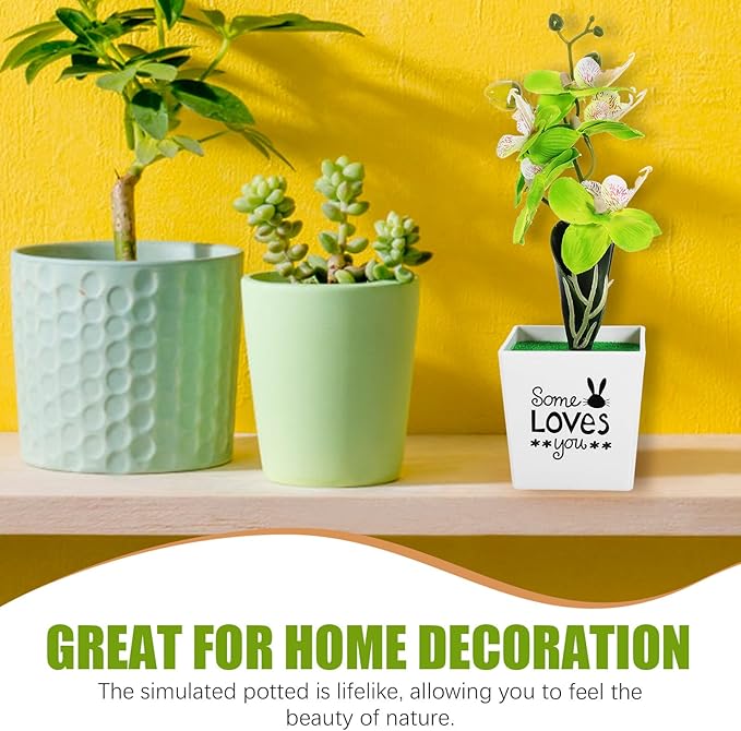 Artificial Moth Orchid Potted Plant Green Plastic Desktop Faux Flower Simulation Home Décor Tabletop Artificial Potted Flower for Living Room Office