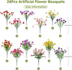 Alupssuc 24 Bundles Artificial Flowers for Outdoors Decoration, UV Resistant Silk Faux Floral Spring Fake Plastic Plants Greenery for Outside Indoor Patio Porch Window Box Home Decor, Mix 6 Colors