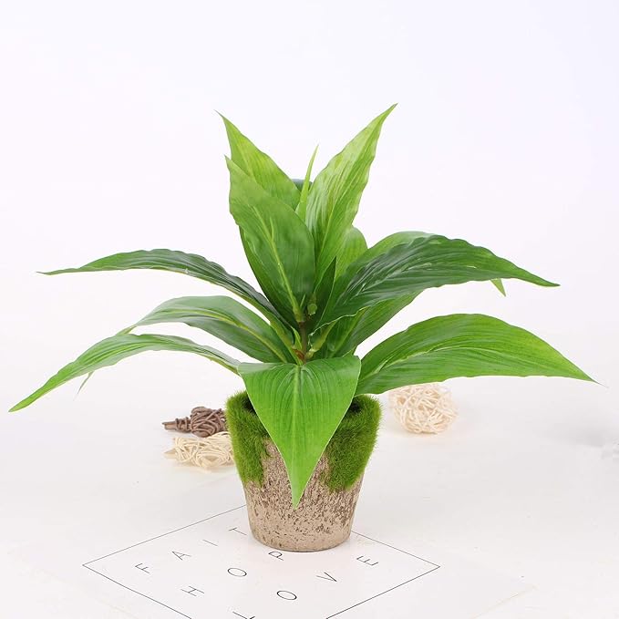 CATTREE Artificial Plants Outdoor Decor, Fake Plant Shrubs Faux Grass Plastic Leaves Greenery Bushes Home Garden Wedding Party Decorations Indoor Office Yard Verandah Planter Filler - Green 2 Pack