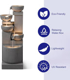 39.76” H 5-Tiers Cascading Bowls Outdoor Water Fountain Made with Eco-Friendly Recyclable Materials, Polyethylene Waterfall Fountain, Outdoor Decor with LED Lights for Patio, Backyard (39.76")