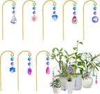 Potted Plant Trellis with Colorful Crystal Sun Catchers, 6.7 Inch Metal Plant Stakes, Fairy Stakes for Mini Potted Plant Decoration for Home Window Garden (8 Pack)