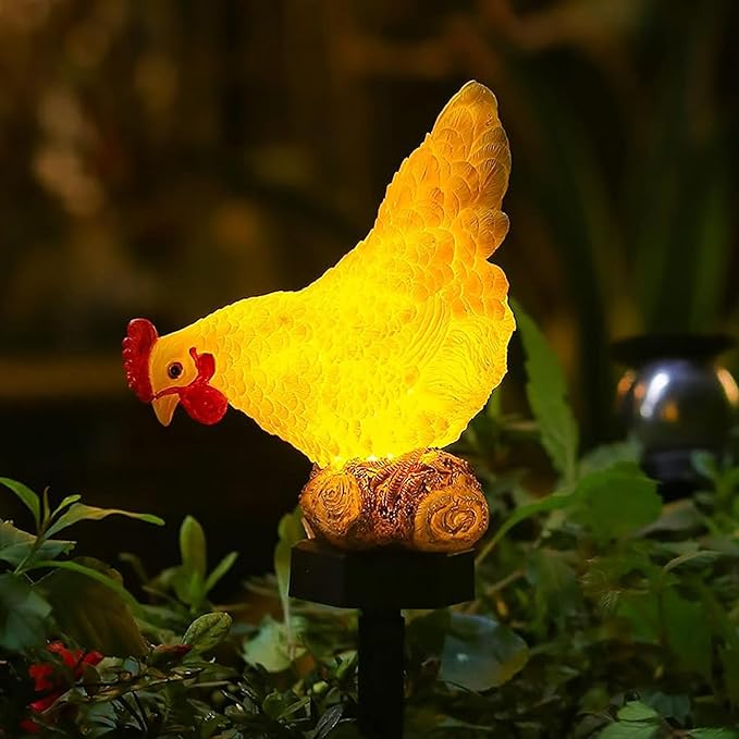 Outdoor Chicken Solar Lights: Resin Garden Decor for Outside Patio Yard Cute Chicken Gifts for Housewarming Mother's Day Birthday