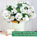 TURNMEON Artificial Geraniums Flowers for Outdoors Summer Decoration, 4 Bundles Fake Flowers Silk White Flowers UV Resistant No Fade Faux Plants for Planter Gardens Table Porch Indoor Cemetery Decor