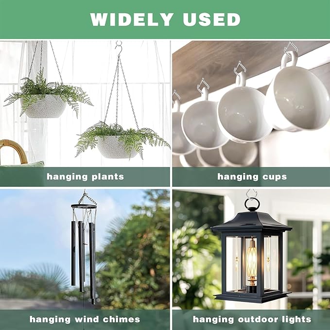 80 Pcs Outdoor Hooks for String Lights,Screw Hooks for Hanging Plants,Ceiling Hooks with Safety Buckle,Square Hanger for Wind Chimes,Bird Feeder,Lanterns,Christmas Decorations Silver