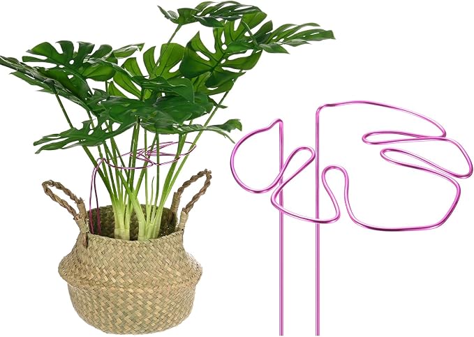 M METERXITY 1-Pack Monstera Plant Support, 11x5.9 Inch Reusable Sturdy Alloy Plant Support Stakes Unique Design for Potted Plants Flowers/Vegetables/Indoor Outdoor Climbing Plants [Pink]