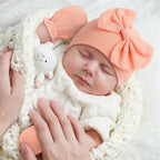 BQUBO Newborn Baby Girls Hats Mittens Set Hospital Hat Beanie Infant Bow Hats Baby Cotton Gloves for 0-6 Months