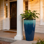 21 inch Tall Planter, Set of 2 Tall Planters for Outdoor & Indoor Plants, Large Outdoor Planters for Front Porch, Patio, Garden (Blue Flowing Glaze)