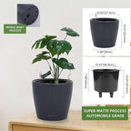 Dexceder 11x10 Self Watering Planter (Slate Gray Matte) | Inner Pot Design, Thickened Table Flower Plant Pot with Water Level Indicator Indoor Outdoor