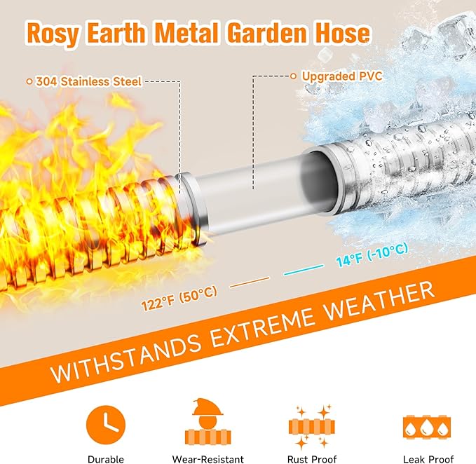 Garden Hose 3 FT, 304 Stainless Steel Metal Water Hose, Heavy Duty Flexible Leader Hose, Short Water Hose Kink Free Hose for Rv, Outdoor, Yard, No Bite, Leak proof and Durable