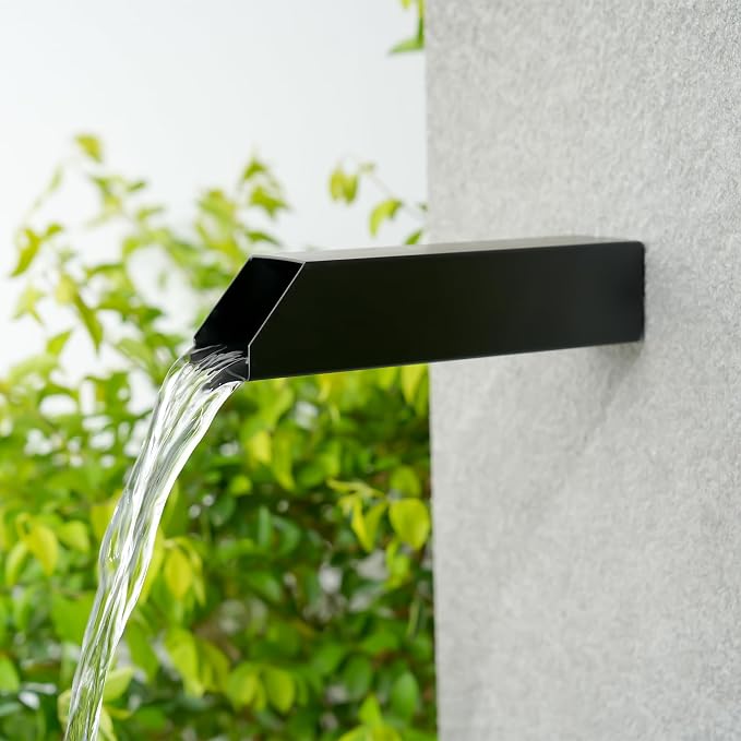 2 Inch 316 Stainless Steel Square Waterfall Spout Scupper, Outdoor Spillway Water Fountain Landscape Decor for Pools, Ponds, Water Walls, Overall Length 10 Inch (Matt Black)