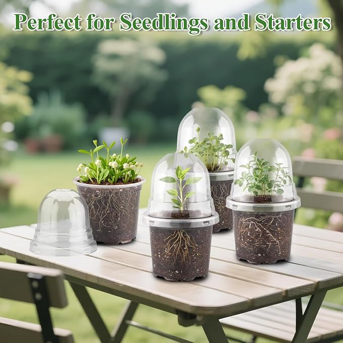 RooTrimmer 60 Pack Clear Nursery Pots with Humidity Domes, 4 Inch Plastic Plant Pots with Drainage Holes for Seedlings, Transparent Seed Starting Pot for Cuttings Propagation Indoor Gardening