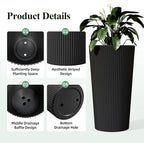23.6" H Tall Planters for Outdoor Plants, 2 Pack Large Outdoor Planters for Front Porch Decor with Drainage Hole, Plastic Striped Flower Pots Fits Indoor Plants Patio Garden, Black