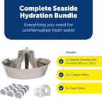 PetSafe Seaside Stainless Cat & Dog Fountain - Carbon and Foam Filters & 1 Pump Included, Tower Creates Soothing Flow for Pets, Scratch-and Rust-Resistant Material Inhibits Pet Acne, 60 Oz