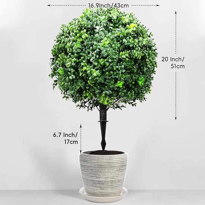 26-Inch Artificial Topiary Boxwood Ball Trees (Set of Two) – Lifelike, UV-Resistant Decor for Indoor & Outdoor Use – Enhance Your Space with Vibrant Greenery