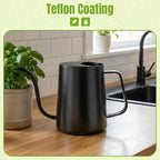 34oz/1000ml Watering Can Indoor Plants with Long Spout, Plant Watering Can for Ergonomic Handle, Rust-Resistant & Durable 304 Stainless Steel, Office & Home (Black)