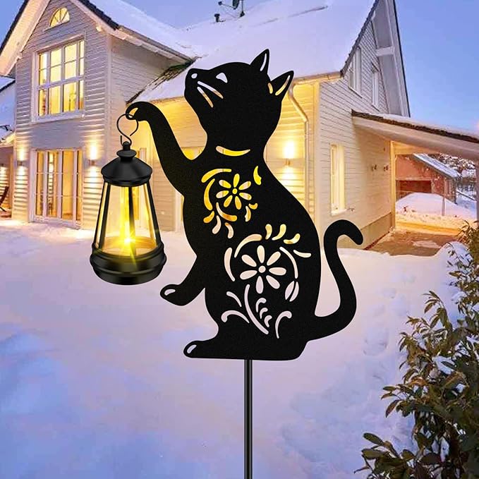 ZFNN Mothers Day Gifts, Solar Garden Lights Decor Cat Statues, Outdoor Metal Lantern, Waterproof Solar Lights for Yard Patio Lawn Pathway Art Decoration, Gardening Gifts for Women Mom Cat Lovers
