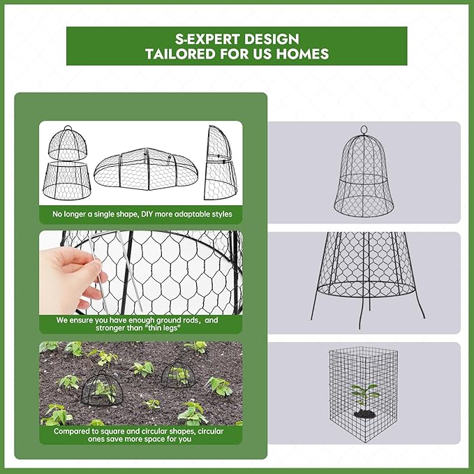 Decoroca 2 PCS Garden Cloches for Plants - Chicken Wire Plant Protectors from Animals, Outdoor Cloches Keep Squirrels, Rabbits & Birds Out of Vegetable - DIY in 5 Forms - Sturdy Anti-Rust Dome