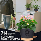Plant Pots 10 Inch Set of 4, Self Watering Pots with Drainage Holes, Saucer & Reservoir, Flower Pots for Indoor/Outdoor Plants, Decorative Nursery Planting Pots (Black)