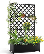 Metal Raised Garden Bed with Trellis and Wheels, 72"x35" Planter Box for Climbing Plants, Vegetables & Vines, Features Drainage Holes and Privacy Screen