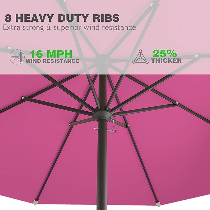 AreShark 12 FT Patio Umbrella for Outdoor, Outdoor Table Umbrella, Outdoor Patio Umbrellas with 8 Sturdy Ribs, Patio Umbrellas for Market, Garden, Deck, Backyard, Pool (Rose Pink)
