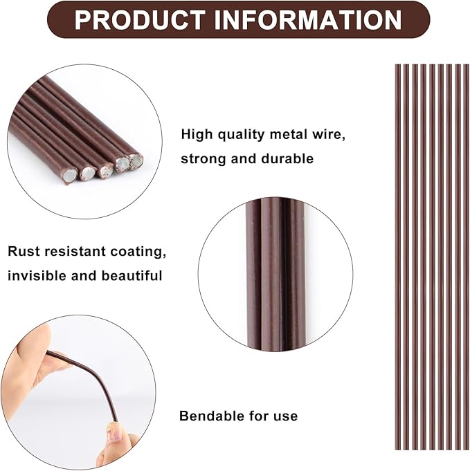 10Pcs Plant Support Stakes with 15pcs Plant Clips,15.7 Inches Bendable Plant Sticks for Indoor and Outdoor Plants,Single Stem Flower Stakes for Phalaenopsis Orchid Flower Roses(Brown)