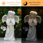 Angel Garden Statue,Memory Guardian Solar Garden Decor with Warm Light,Waterproof Outdoor Garden Decor Praying Angel Figurine Sculpture for Lawn Yard Patio,Sympathy Present,White