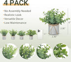 Mkono 4 Packs Small Fake Plants in Farmhouse Galvanized Pots Table Centerpiece Mini Potted Artificial Plants Faux Eucalyptus for Shelf Office Rustic Home Decor (Gray, Mini-6" H)