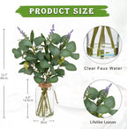 Briful Artificial Eucalyptus Stems in Glass Vase with Faux Water, 14" Fake Plant Eucalyptus with Lavender for Home Office Farmhouse Wedding Centerpiece Bathroom Décor