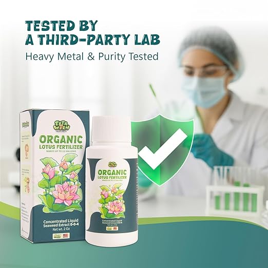 Organic Lotus Fertilizer, OMRI Listed Liquid Seaweed Extract for Water Lilies Aquatic Pond Plants, 2oz Concentrated Nutrient Boost Plant Food for Blooming Vibrant Growth