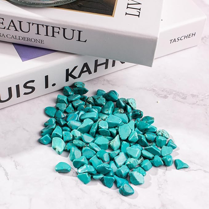 0.5 Lb/230g Blue Howlite Turquoise Crushed Stone Crystal Chips Bulk, Aquarium Gravel Rocks Polished Tumbled Stones Marble for Vases Filler, Garden and Fish Tank Decoration - 7-9mm