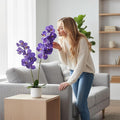 31" Artificial Orchid Trees, Fake Flowers with White Planter and 14 Bloomings, Realistic Orchids Artificial Flowers for Living Room Bathroom Kitchen Home Office Decor, Purple