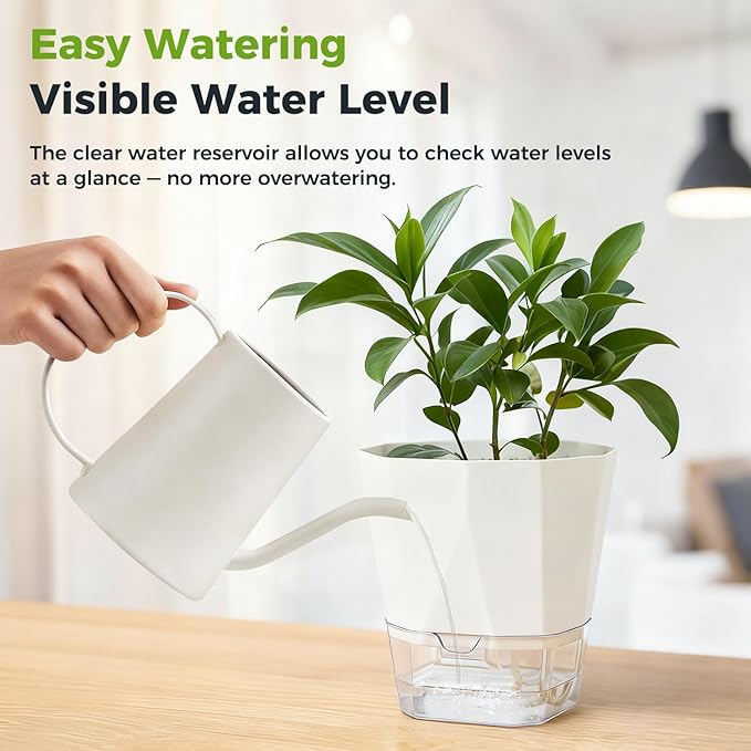 10 Pack Self Watering Pots for Indoor Plants, 6.7 Inches Self Watering Planters African Violet Pots Clear Pots for Herb Orchid Flower Houseplant, White