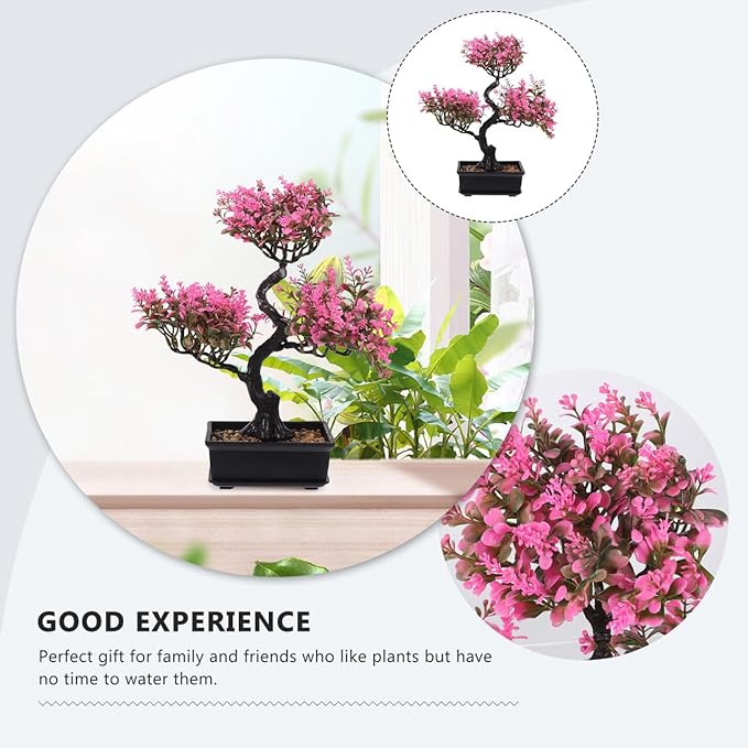 Artificial Bonsai Tree, Fake Potted Bonsai Plants Decoration, Simulation Faux Plants Decor, Desktop Realistic Welcoming Pine Ornament for Home Office Entryway Chests Decor, Pink