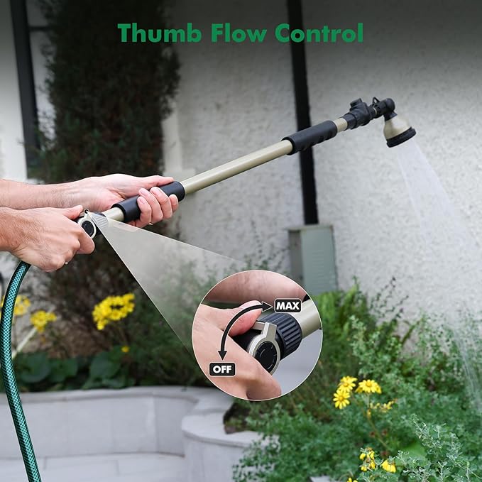 RESTMO Extra Long All Metal Telescoping Watering Wand, 180° Adjustable Ratcheting Head | 4 Spray Patterns | Thumb Flow Control, Perfect Garden Hose Sprayer to Water Hanging Baskets, Shrubs