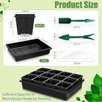mwellewm 5 Pcs Seed Starter Tray, 3.5 Inch (9CM) 60 Pcs Nursery Pots Kit, Thickened Seed Starting Trays Square Seedling Pots for Plants Sturdy Microgreens Growing Trays Reusable Germination Tray