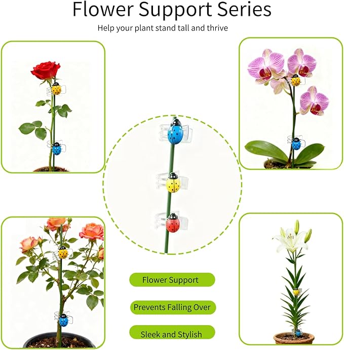 10 Pcs 16.5 Inch Bendable Metal Orchid Plant Support Stakes, Garden Flower Stakes with 15 Clips for Indoor Outdoor Potted Plants, Stem Support for Amaryllis Tomatoes Zinnias & More Flowers
