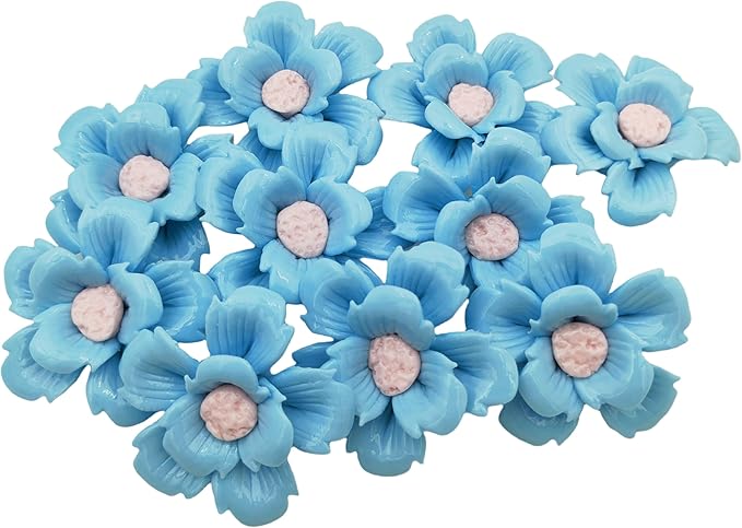 10 PCS 3D Flower Ceramic Tiles,1.6" Handmade Procelain Ceramic Flowers for Artwork,Fish Tank,Vases,Living Room, Dining Table,Office, Home Floral Decor (Double-Flowered Blue)